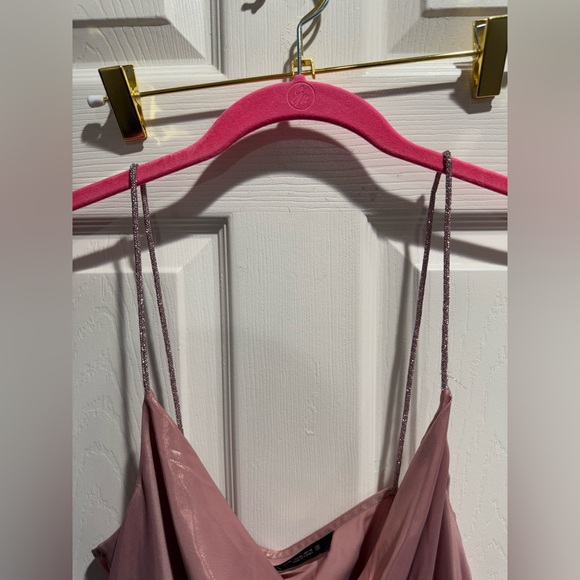 ZARA RHINESTONE STRAP FOIL MINI DRESS XL - Picture 3 of 8